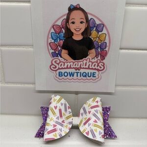 Samantha's Bowtique White Rainbow Pattern Hair Bow